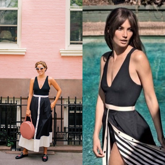 La Ligne Dresses & Skirts - La Ligne Bardot Black & White Striped Midi Dress Size 8